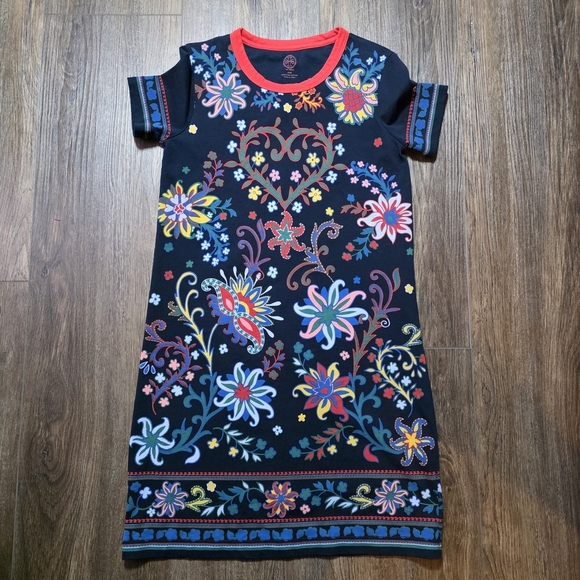 Tory Burch XXS Navy Floral Heart Print T-Shirt Dress 100% Pima Cotton - Picture 7 of 15